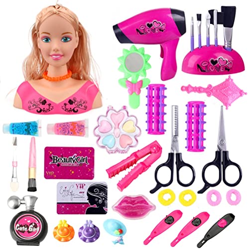 Hiraith Schminkkopf für Mädchen, Kinder Frisierkopf Puppenkopf inklusiv Kosmetik und Zubehör,Haartrockner, Make-up Pinsel, Styling Kopf Rollenspiele für Mädchen von Hiraith