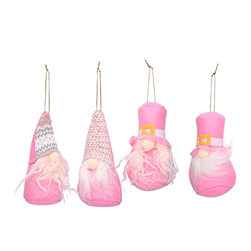 Hiraith Weihnachtsbaum, Gesichtslose Zwergenpuppen, Weiches Plüsch-Hängeornament, Zwergdekorationen für Familienfreunde, mit Vliesstoffen, Rosa, 4er-Set von Hiraith