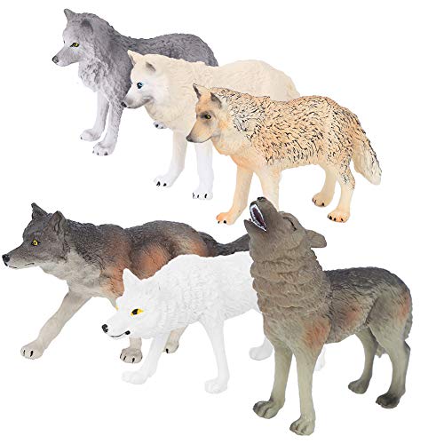 Hiraith Wildes Wolf-Modellspielzeug, Hochsimuliertes Aussehen, Lernspielzeug für, aus Hochwertigem PVC-Material, Desktop-Dekoration (Sechs Wölfe gesetzt) von Hiraith