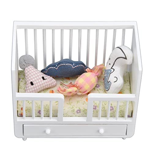 Puppenhaus-Holzbett, Miniatur-Babypuppen-Wiegenbett mit Schublade, Tolle Geschenke für Puppenhaus-Liebhaber, Birkenstoff, 1 Packung von Hiraith