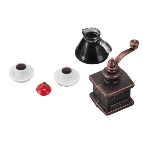 Puppenhaus-Miniatur-Kaffeemaschine, 3er-Set, Naturgetreues Modellspielzeug mit Mahltopf, Ornamentsimulation Im Maßstab 1:12, Legierung und Kunststoff von Hiraith