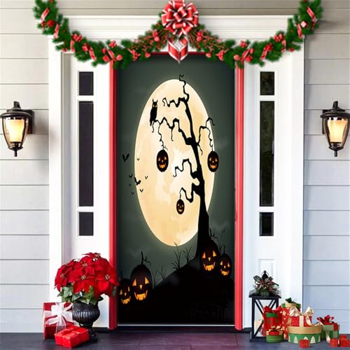 Hiseng Halloween Deko Banner, Happy Halloween Türabdeckung Hängende Türdeko Hintergrund für Halloween Party Wand Veranda Haustür Horror Spukhaus Deko Festival Requisiten -200x90cm (Eule) von Hiseng