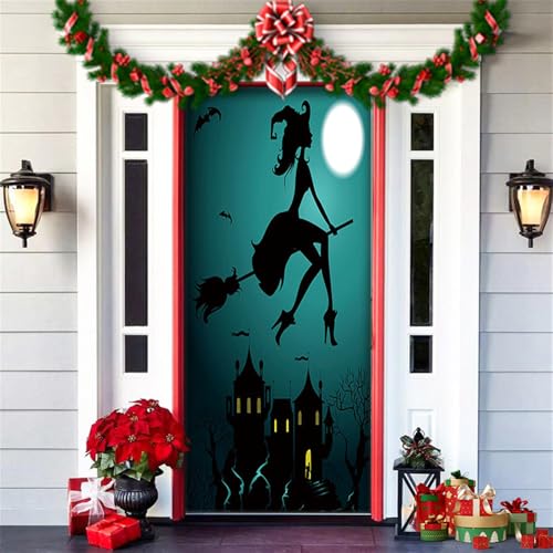 Hiseng Halloween Deko Banner, Happy Halloween Türabdeckung Hängende Türdeko Hintergrund für Halloween Party Wand Veranda Haustür Horror Spukhaus Deko Festival Requisiten -200x90cm (Grün) von Hiseng