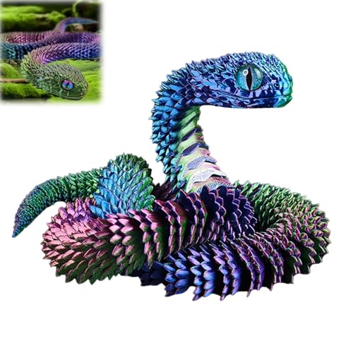 Hislaves 3D Gedruckte Tiere Set – Flexible 3D Gedruckte Schlangen Spielzeug, Artikulierbare Fidget Toys, 3D Gedruckte Dekorationen für Büro und Zuhause (Mehrfarbig 30 cm) von Hislaves