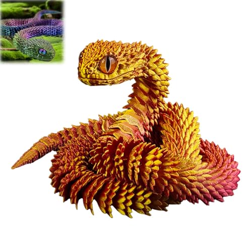 3D Gedruckte Tiere Set – Flexible 3D Gedruckte Schlangen Spielzeug, Artikulierbare Fidget Toys, 3D Gedruckte Dekorationen für Büro und Zuhause (Rot-Gold 30 cm) von Hislaves