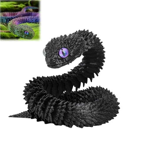 Hislaves 3D Gedruckte Tiere Set – Flexible 3D Gedruckte Schlangen Spielzeug, Artikulierbare Fidget Toys, 3D Gedruckte Dekorationen für Büro und Zuhause (Schwarz 30 cm) von Hislaves