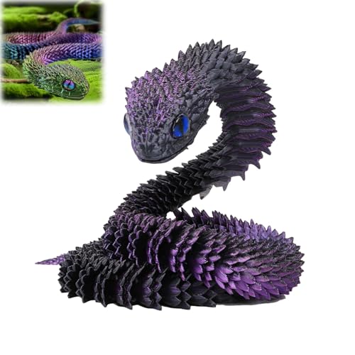 Hislaves 3D Gedruckte Tiere Set – Flexible 3D Gedruckte Schlangen Spielzeug, Artikulierbare Fidget Toys, 3D Gedruckte Dekorationen für Büro und Zuhause (Schwarz & Lila 30 cm) von Hislaves