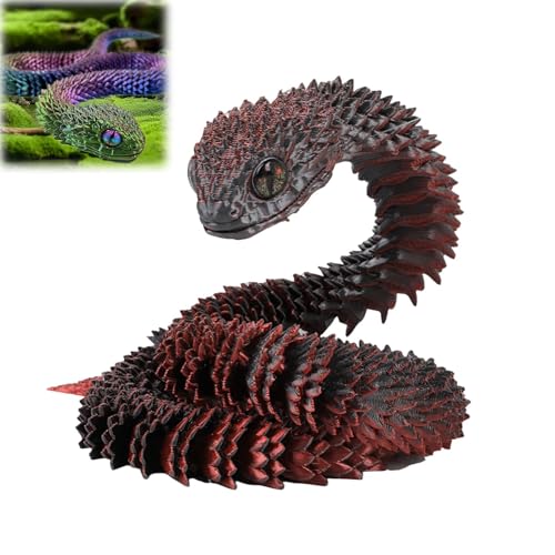 Hislaves 3D Gedruckte Tiere Set – Flexible 3D Gedruckte Schlangen Spielzeug, Artikulierbare Fidget Toys, 3D Gedruckte Dekorationen für Büro und Zuhause (Schwarz & Rot 30 cm) von Hislaves