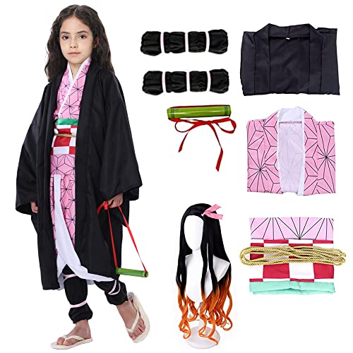 Hislovy Cosplay Kostüm Kimono für Kinder Mädchen Karneval Halloween Party Rollenspiele,Rosa,Label 110/EU 104-110(4-5 jahre) von Hislovy