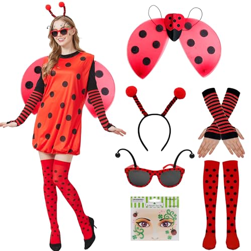 Hislovy Marienkäfer Kostüm Damen,Käfer Kostüm Erwachsene Karneval Halloween, Rot, Large von Hislovy