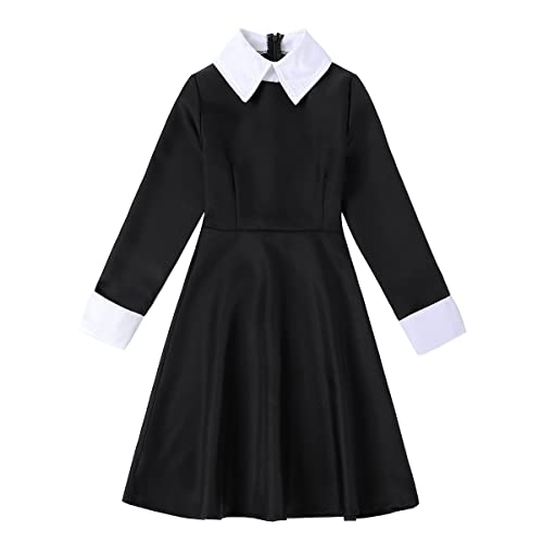 Hislovy Kinder Mädchen Schwarz Langarm Kleid für Karneval Halloween(Kleid+Schwarz Socken, Label 120/EU 116) von Hislovy