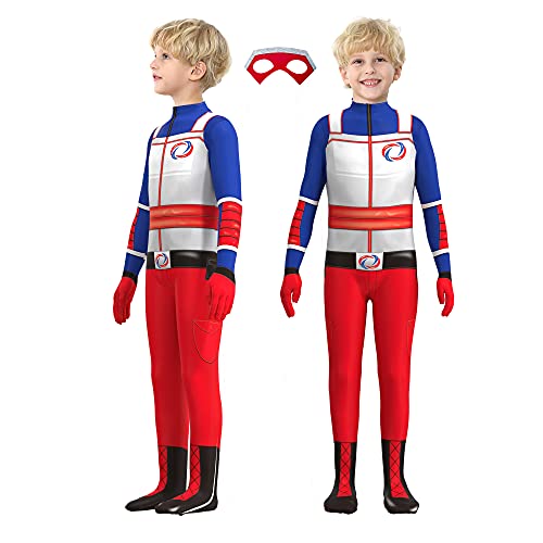 Kinder Superhero Kostüm Bodysuit Superheld Verkleidung Cosplay mit Augenmaske für Karneval Halloween Party Weihnachten(Rot&blau,10-11 Jahre) von Hislovy