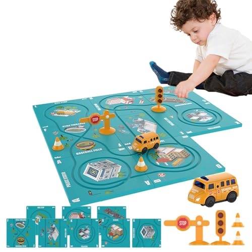 Hitburu Magnetische Puzzle-Autobahn, Puzzle-Autobahn-Spielset - Magnet-Puzzle-Autobahn für Kinder | Elektrisches Puzzle-Rennwagen-Set, kreatives Straßen-Puzzle-Schienenfahrzeug von Hitburu