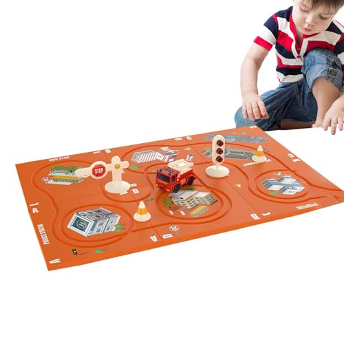 Hitburu Puzzle-Rennbahn-Spielset, Magnet-Puzzle-Rennstrecke - Magnetische Rennwagen-Bodenpuzzles für Kinder,Batteriebetriebene Elektrofahrzeug-Track-Puzzleteile für den Kindertag von Hitburu