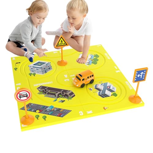 Hitburu Puzzle-Rennbahn-Spielset, Magnet-Puzzle-Rennstrecke | Puzzle Racer Kinder-Autobahn-Set,Batteriebetriebene Montage-Straßenauto-Modell-Puzzlebahn für und Mädchen von Hitburu