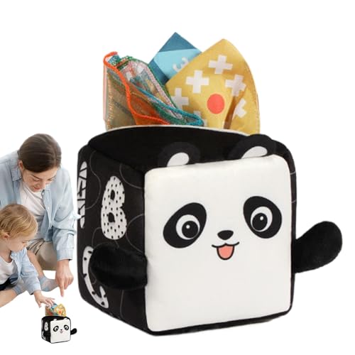 Hitburu Spielzeug-Taschentuchbox,Taschentuch-Spielzeug für Kinder, Taschentuchbox mit Cartoon-Tiermuster, Textur, Spielzeug, Weiches, gefülltes Sinnesspielzeug, Knisterpapier und Stofftaschentücher von Hitburu