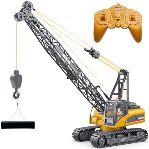 Hitish Remote Control Tower Crane Die Cast Truck Hoist Dragline 1:14 Scale 2.4GHz Remote Control Engineering Lift Model Truck Crawler Loader Excavator Bulldozer Construction Toy for Boys & Girls von Hitish