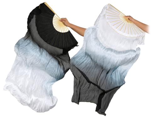 Hitopin 1-Paar Bauchtanz Seidenfans, Bauchtanz FäCher Schleier, 180cm Seide Fächerschleier, TanzfäCher Tanz Fan, Bauchtanz Bambus FäCher, Satin-Tanzfächer, FüR Partys,Versammlungen, BüHnenauftritte von Hitopin