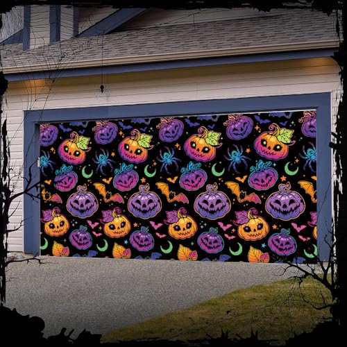 Hixingo Garagentor Banner, Tür Banner Halloween Banner Poster Party Banner Hintergrund Türdeko Haustür Halloween Outdoor Deko für Dekoration Veranda (Bunte-Kürbisse,150x70cm) von Hixingo