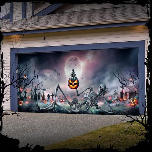 Hixingo Garagentor Banner, Tür Banner Halloween Banner Poster Party Banner Hintergrund Türdeko Haustür Halloween Outdoor Deko für Dekoration Veranda (Skelett,300x140cm) von Hixingo