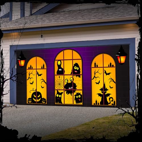 Hixingo Garagentor Banner, Tür Banner Halloween Banner Poster Party Banner Hintergrund Türdeko Haustür Halloween Outdoor Deko für Dekoration Veranda (Violett,200x90cm) von Hixingo