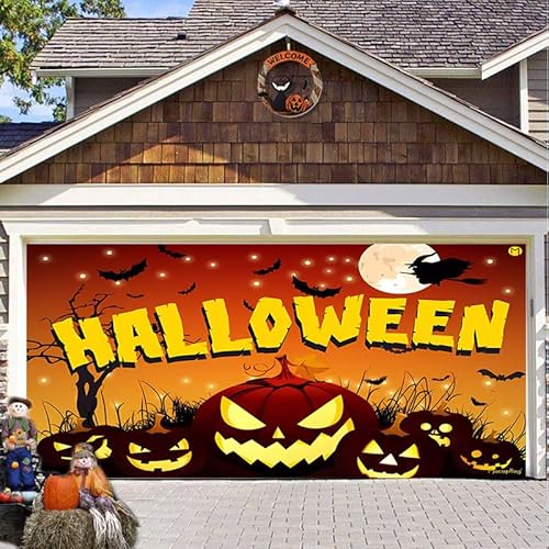 Hixingo Garagentor Banner, Tür Banner Happy Halloween Banner Poster Party Banner Hintergrund Türdeko Haustür Halloween Outdoor Deko für Dekoration Veranda Wand (Halloween,480x210cm) von Hixingo