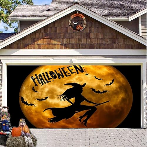 Hixingo Garagentor Banner, Tür Banner Happy Halloween Banner Poster Party Banner Hintergrund Türdeko Haustür Halloween Outdoor Deko für Dekoration Veranda Wand (Hexe,200x150cm) von Hixingo