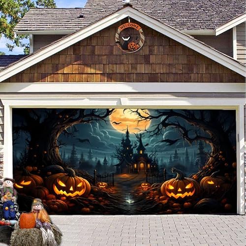 Hixingo Garagentor Banner, Tür Banner Happy Halloween Banner Poster Party Banner Hintergrund Türdeko Haustür Halloween Outdoor Deko für Dekoration Veranda Wand (Horror,240x210cm) von Hixingo