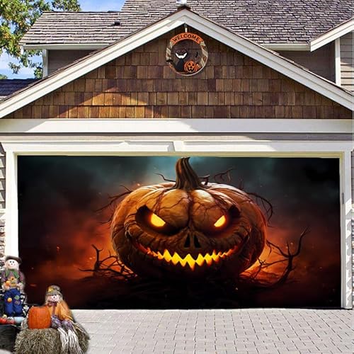 Hixingo Garagentor Banner, Tür Banner Happy Halloween Banner Poster Party Banner Hintergrund Türdeko Haustür Halloween Outdoor Deko für Dekoration Veranda Wand (Kürbis Lichter,200x150cm) von Hixingo