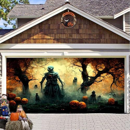 Hixingo Garagentor Banner, Tür Banner Happy Halloween Banner Poster Party Banner Hintergrund Türdeko Haustür Halloween Outdoor Deko für Dekoration Veranda Wand (Zombie,240x210cm) von Hixingo