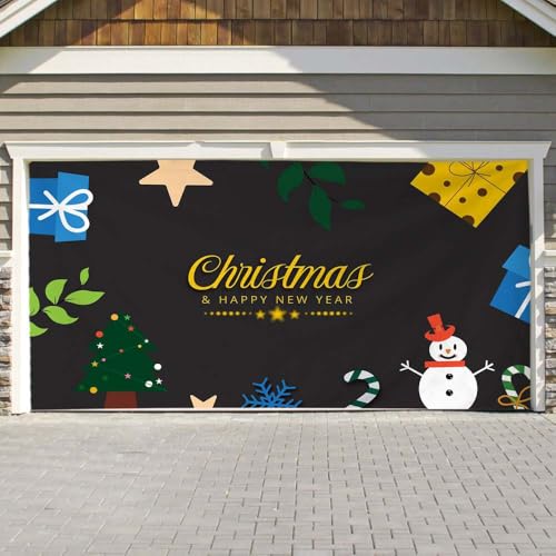 Hixingo Garagentor Banner, Tür Banner Happy Weihnachten Banner Poster Party Banner Hintergrund Türdeko Haustür Weihnachten Outdoor Deko für Dekoration, Veranda, Wand (Schwarz,400x180cm) von Hixingo