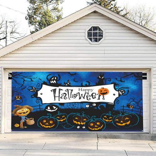 Hixingo Garagentor Banner Halloween Große Garagentor Abdeckung Deko mit Ösen und Seil, Thriller Horror Groß Halloween Banner Garage Outdoor Indoor Wand Foto Hintergründe Poster (Stil 1,400x180cm) von Hixingo