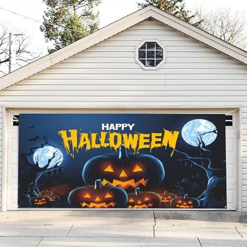 Hixingo Garagentor Banner Halloween Große Garagentor Abdeckung Deko mit Ösen und Seil, Thriller Horror Groß Halloween Banner Garage Outdoor Indoor Wand Foto Hintergründe Poster (Stil 5,400x180cm) von Hixingo