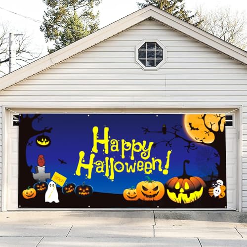 Hixingo Garagentor Banner Halloween Große Garagentor Abdeckung Deko mit Ösen und Seil, Thriller Horror Groß Halloween Banner Garage Outdoor Indoor Wand Foto Hintergründe Poster (Stil 8,400x180cm) von Hixingo