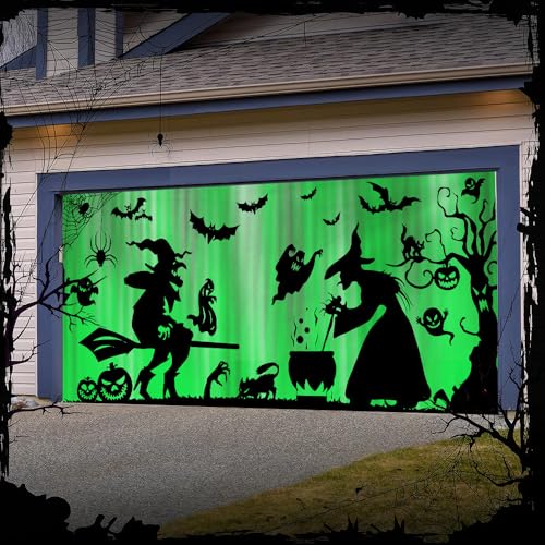 Hixingo Garagentor Banner Halloween Tür Banner mit Ösen und Seil, 3D Gruseliger Kürbis Grab Halloween Party Banner Poster Foto-Hintergrund für Haustür Wand Garage Türdeko (Farbe A,400x180cm) von Hixingo