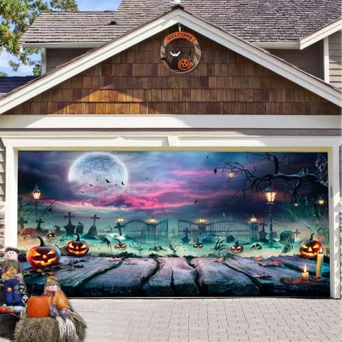 Hixingo Garagentor Banner Tür Banner, Halloween Banner Poster Party Banner Hintergrund Türdeko Haustür Halloween Outdoor Deko für Veranda Wand (480x230cm,Skelett) von Hixingo