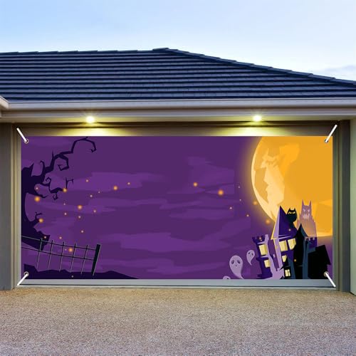 Hixingo Garagentor Banner Tür Banner, Halloween Banner Poster Party Banner Hintergrund Türdeko Haustür Halloween Outdoor Deko für Veranda Wand (Lila Halloween,400x180cm) von Hixingo