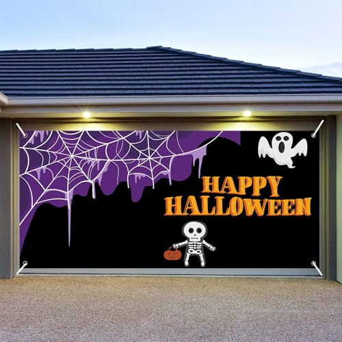 Hixingo Garagentor Banner Tür Banner, Halloween Banner Poster Party Banner Hintergrund Türdeko Haustür Halloween Outdoor Deko für Veranda Wand (Skelett Mann,240x210cm) von Hixingo