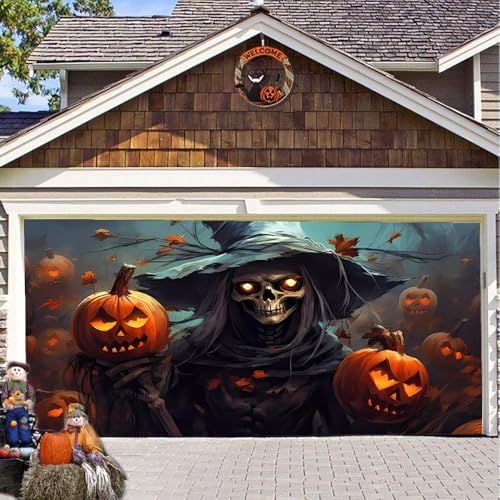 Hixingo Garagentor Banner Tür Banner, Halloween Menschliches Skelett Banner Poster Party Banner Hintergrund Türdeko Haustür Halloween Outdoor Deko für Veranda/Wand (200x150cm,Grau) von Hixingo