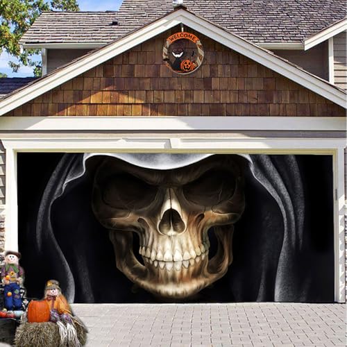 Hixingo Garagentor Banner Tür Banner, Halloween Menschliches Skelett Banner Poster Party Banner Hintergrund Türdeko Haustür Halloween Outdoor Deko für Veranda/Wand (200x150cm,Schwarz) von Hixingo