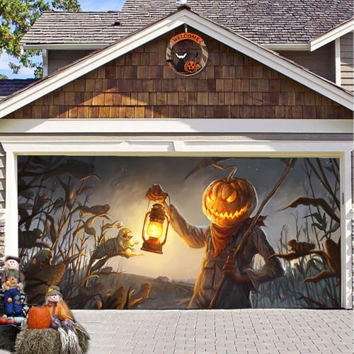 Hixingo Garagentor Banner Tür Banner, Halloween Menschliches Skelett Banner Poster Party Banner Hintergrund Türdeko Haustür Halloween Outdoor Deko für Veranda/Wand (480x210cm,Gelb) von Hixingo