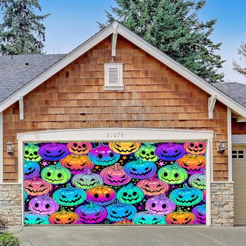 Hixingo Garagentor Banner Tür Banner, Happy Halloween Banner Poster Party Banner Hintergrund Türdeko Haustür Halloween Outdoor Deko für Dekoration Veranda (Bunte Kürbisse,150x70cm) von Hixingo