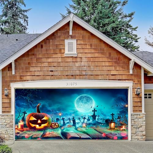 Hixingo Garagentor Banner Tür Banner, Happy Halloween Banner Poster Party Banner Hintergrund Türdeko Haustür Halloween Outdoor Deko für Dekoration Veranda (Mondkürbis,150x70cm) von Hixingo