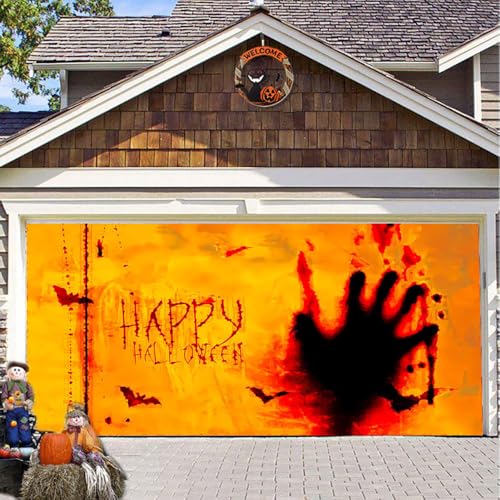 Hixingo Garagentor Banner Tür Banner, Happy Halloween Banner Poster Party Banner Hintergrund Türdeko Haustür Halloween Outdoor Deko für Veranda Wand (Feuer-Palme,200x150cm) von Hixingo