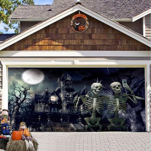 Hixingo Garagentor Banner Tür Banner, Happy Halloween Banner Poster Party Banner Hintergrund Türdeko Haustür Halloween Outdoor Deko für Veranda Wand (Skelett-Selfie,200x150cm) von Hixingo