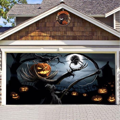 Hixingo Garagentor Banner Tür Banner, Happy Halloween Kürbis Banner Poster Party Banner Hintergrund Türdeko Haustür Halloween Outdoor Deko für Veranda Wand (Kürbis-Mann,240x210cm) von Hixingo