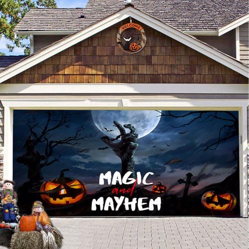 Hixingo Garagentor Banner Tür Banner, Happy Halloween Kürbis Banner Poster Party Banner Hintergrund Türdeko Haustür Halloween Outdoor Deko für Veranda Wand (Schreckliche Hände,480x210cm) von Hixingo