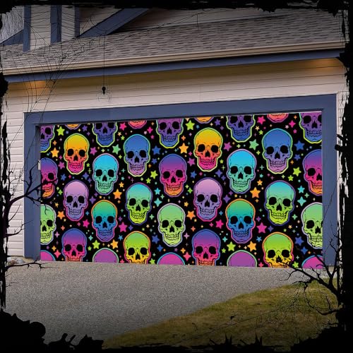 Hixingo Garagentor Banner, Tür Banner Halloween Banner Poster Party Banner Hintergrund Türdeko Haustür Halloween Outdoor Deko für Dekoration Veranda (Bunte-Knochen,170x75cm) von Hixingo