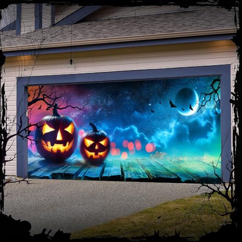 Hixingo Garagentor Banner, Tür Banner Halloween Banner Poster Party Banner Hintergrund Türdeko Haustür Halloween Outdoor Deko für Dekoration Veranda (Kürbisse,200x90cm) von Hixingo