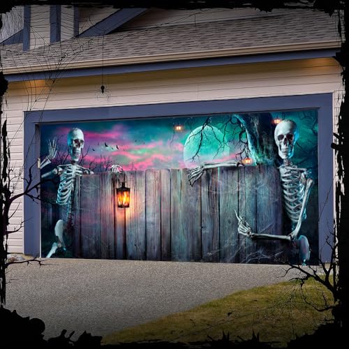 Hixingo Garagentor Banner, Tür Banner Halloween Banner Poster Party Banner Hintergrund Türdeko Haustür Halloween Outdoor Deko für Dekoration Veranda (Skelette,180x80cm) von Hixingo